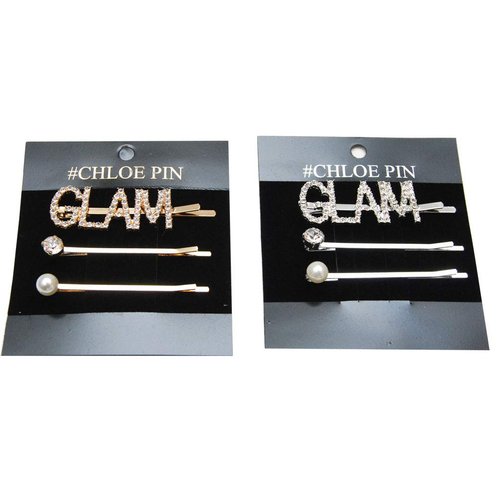 Luxxii (2 Pack) Rhinestone Crystal Decorated Hair Barrette Clip Hair Pin (Silver & Gold Tone) (A)