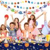Outer Space Birthday Party Decorations Space Theme Party Supplies with Happy Birthday Banner Solar System Tablecloth for Galaxy Space Birthday Party Decor (Tablecloth+Flag Banner)