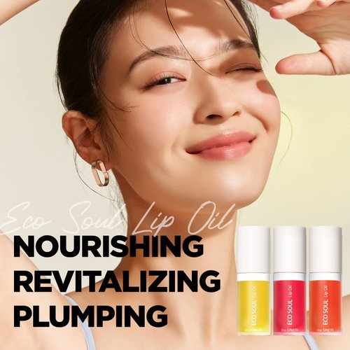 THESAEM Eco Soul Lip Oil 02 Berry - Plumping & Hydrating Lip Oil to Nourish & Moisturize Lips – Berry Extract & Rose Water - Lips Soft & Glossy for Dry Lips, 0.21 fl.oz.