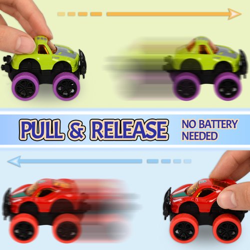 Neureyte 16 Pack Die-cast Mini Monster Truck for Boys and Girls,Pull Back Alloy Trucks Toy,Mini Pull Back Cars,Die-cast Race Cars for Kids Party Favors