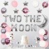 Two the Moon Birthday Decorations for Girl-Space 2nd Birthday Party Supplies Outer Space Astronaut Second Party Decor with Two The Moon Foil Balloon Banner Silver Moon and Star Foil Balloons