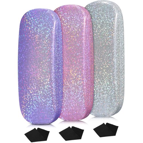 Weewooday 3 Pack Glasses Case for Kids Hard Shell Eyeglass Case, Glitter Protective Sunglasses Case for Girls Women