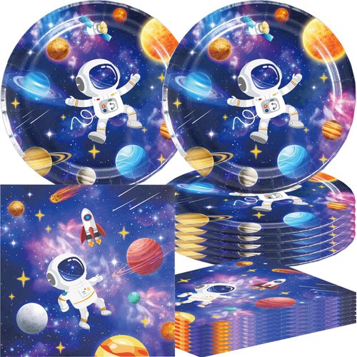 Frerand 40Pcs Outer Space Party Supplies include 20 plates, 20 napkins for the Space Them Birthday Party Decoration