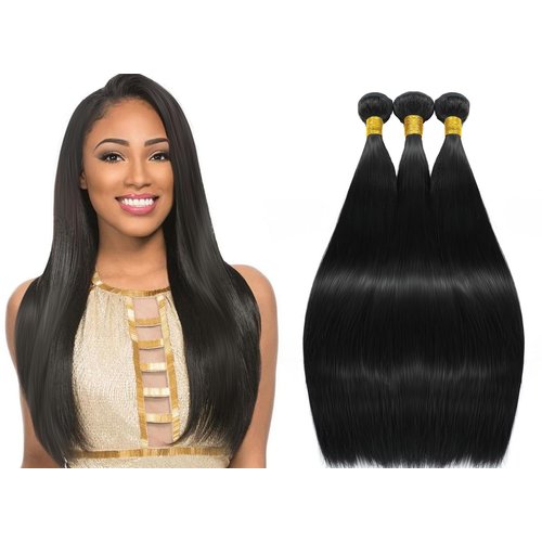 YAREESONG human hair bundles straight bundles human hair (10 12 14 Inch) 100% Unprocessed Brazilian Virgin Human Hair Extensions 3 Bundles Human Hair Natural Color