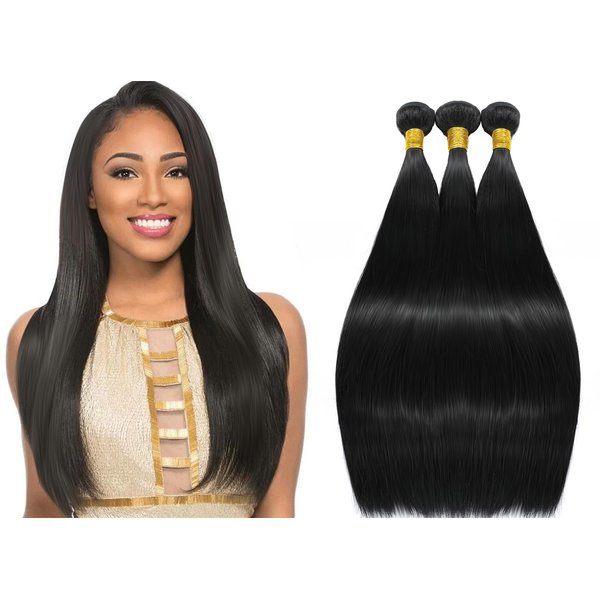 YAREESONG human hair bundles straight bundles human hair (10 12 14 Inch) 100% Unprocessed Brazilian Virgin Human Hair Extensions 3 Bundles Human Hair Natural Color