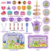Motiloo 41 Pcs Dinosaurs Kids Tea Party Set with Carrying Case & Sweet Treats Playset - Pretend Toy Tin Tea Set for Little Girls - Princess Tea Time Pretend Play Tea Set Toys