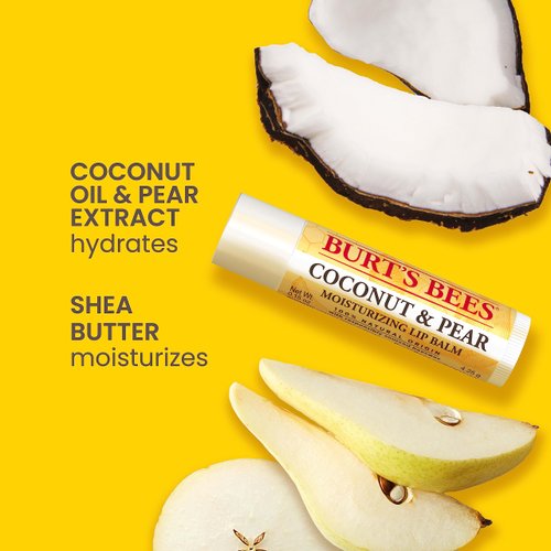 Burt's Bees Lip Balm - Beeswax, Strawberry, Coconut and Pear, and Vanilla Bean, With Responsibly Sourced Beeswax, Tint-Free, Natural Origin Lip Treatment, 4 Tubes, 0.15 oz.