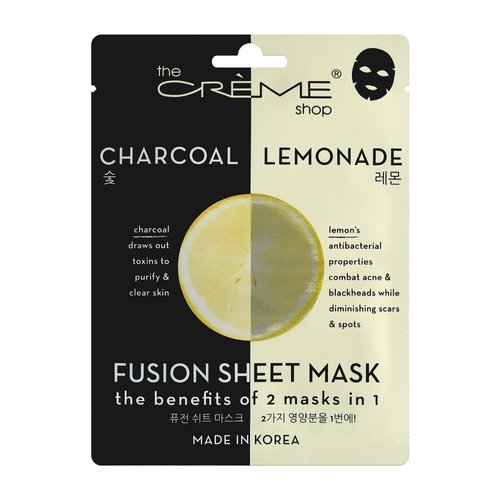The Crème Shop - Fusion Face Masks, Korean Facial Skin Care and Moisturizer - Hyaluronic Acid Charcoal and Lemon for Hydrating, Blackhead Remover, Natural Beauty Essence (5 Pack)