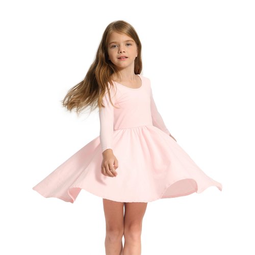 Stelle Long Sleeve Girls Dress Cotton Skater Twirly Casual A-Line Dress for Toddler School Recital Party(Pink, 5 Years)