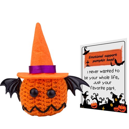 CoFuBcad Emotional Support Crochet Pumpkin and Witch Hat, Halloween Positive Pumpkin Gifts, Mini Funny Crochet Vegetable Decor, Easter Halloween Birthday Christmas Girl Gift Party Decoration