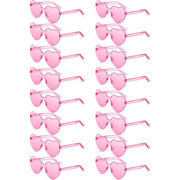 Colzzy 16 Pairs Heart Shaped Rimless Sunglasses Transparent Candy Color Frameless Glasses Colorful Tinted Eyewear for Party (Pink)