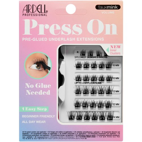 Ardell Press On Pre-Glued Eyelash Extension with Applicator - Fauxmink Volume, Customizable DIY Lash Clusters, Beginner Friendly Individual Lashes, 30 Count