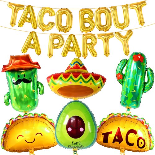 KatchOn, Huge 22 Pcs Taco Bout A Party Decorations | Taco Balloons, Mexican Balloons, Fiesta Party Decorations | Fiesta Balloons for Taco Party Decorations | Cactus Balloon, Taco Birthday Party Decor
