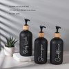 17 oz Shampoo and Conditioner Pump Bottles Soap Dispenser Bamboo Pump Head Empty Glass Refillable Shampoo Conditioner Body Wash Soap Bottles for Bathroom, 3 Pack, Black