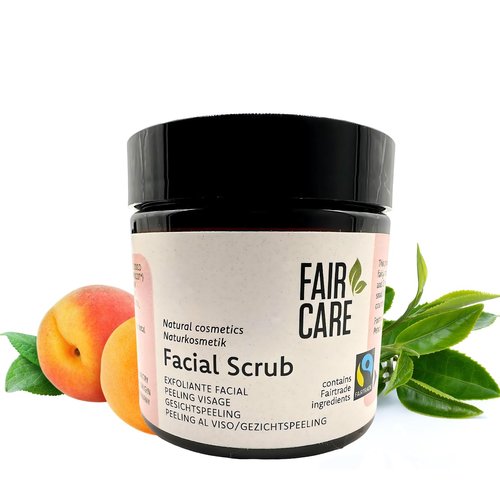 FAIR CARE FAIRTRADE facial scrub 3.38 Oz - apricot and green tea - natural deep cleansing for radiant skin