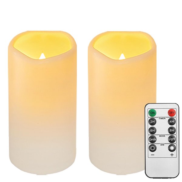 2PACK Outdoor Waterproof plastic flameless Candles with Remote Control and Timer, LED Flickering Battery Operated electric Pillar Candles (D3 xH5.5) for Camping, Weddings, Gifts ，Home Decoration