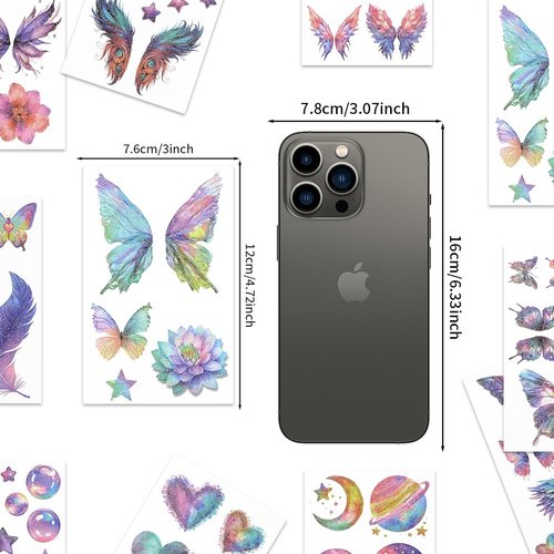 Glitter Butterfly Temporary Tattoos,10 Sheets Fairy Wings Fantasy Butterfly Waterproof Makeup Face Tattoo Sticker for Princess Birthday Party Favors Goodie Bags Stuffers Party Fillers