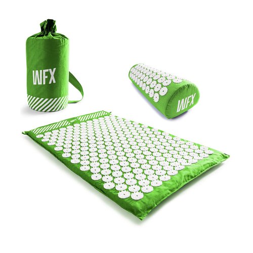 Acupressure Mat and Pillow Set - Relieves Stress, Back, Neck, and Sciatic Pain - Comes with a Vinyl Carry Bag for Storage and Travel - Green