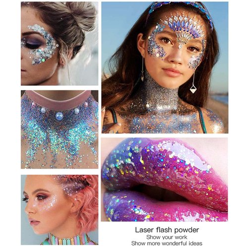 DAGEDA 40ml Blue Body Glitter Gel, Face Glitters Shimmer Liquid Eyeshadow for Singer Concerts Rave Accessories, Chunky Glitter for Hair Face Body, Holographic Laser Powder Festival Glitter Makeup