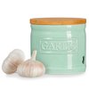 ONEMORE Garlic Keeper for Counter, Garlic Holder Countertop Storage Container, Garlic Saver Keeper with Lid, Ceramic Garlic Jar for Kitchen, Mint Green