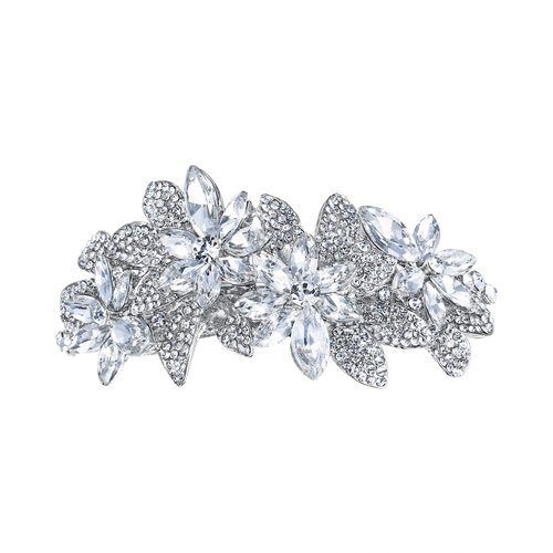 EVER FAITH Bridal Hair Accessory Austrian Crystal Bridal 4 Daisy Flowers Hair Barrette Clip for Women Clear Silver-Tone