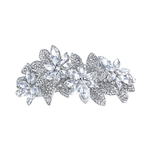 EVER FAITH Bridal Hair Accessory Austrian Crystal Bridal 4 Daisy Flowers Hair Barrette Clip for Women Clear Silver-Tone