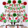 Fecedy MERRY CHRISTMAS Hanging Paper Banner Santa Claus Banner Pom poms Swirl Streamers&Latex Balloons For Merry Christmas Party Decorations