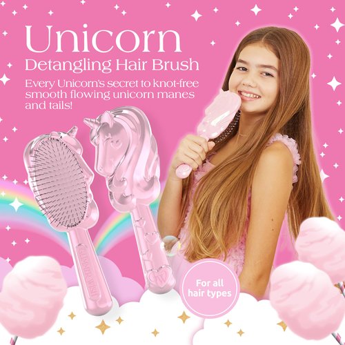 Glimmer Wish Unicorn Hair Detangler Brush for Kids - Anti Frizz and Anti Static - Soft and Long Bristles to Detangle With Ease - Gentle on Hair, Kids Hair Brush