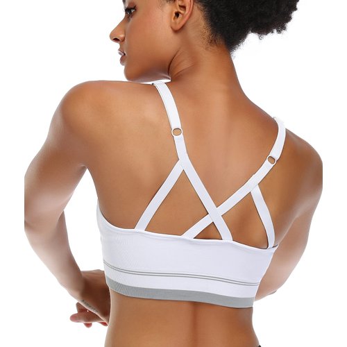 ANGOOL Strappy Sports Bras for Women, Longline Medium Support Yoga Bra Wirefree Padded Sports Bra with Adjustable Straps White 1Pack