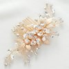 SWEETV Flower Bride Wedding Hair Comb Pearl Bridal Crystal Leaf Gold Headpiece Rhinestones Handmade Jewelry for Women and Girls
