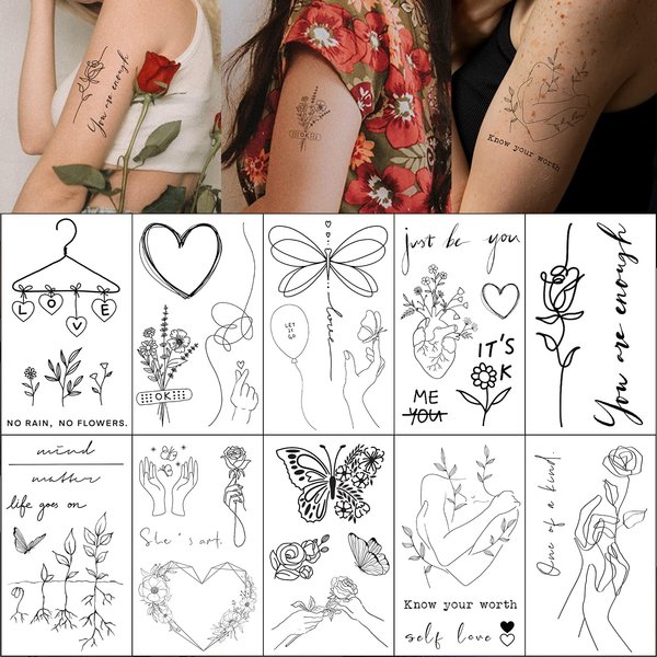 Esland Realistic Temporary Tattoos Healing Process Self Growth Mental Health Self Love Tattoo Stickers for Women