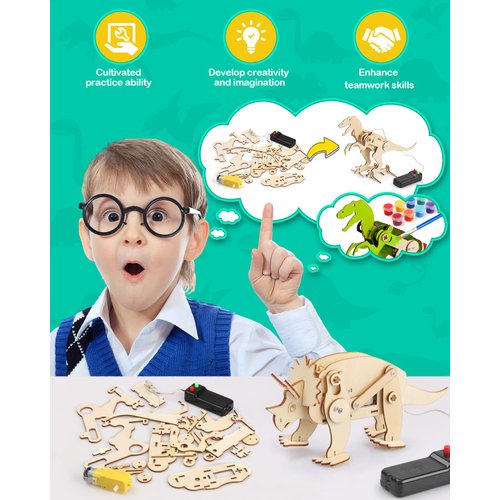 Poraxy Dinosaur Toys, 4 in 1 STEM Kits for Kids Age 8-10, Toys for Ages 8-13, Educational Science Building Projects, 3D Wooden Puzzles Robot Crafts, Gifts for Boys Girls 7 8 9 10 11 12 13 Year Old
