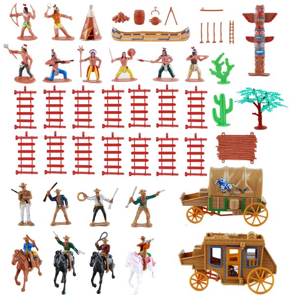 NWFashion 55PCS/Set West Cowboys American Indians Plastic Figure Toys Playset Accessories