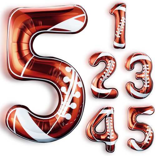 Wiwiqing Football Balloons, 40 Inch Football Number Birthday Balloons, Football Shaped Polyester Film Balloons, Sport Themed Balloons for Sport Themed Football Themed Birthday Party Decor(Number 5)