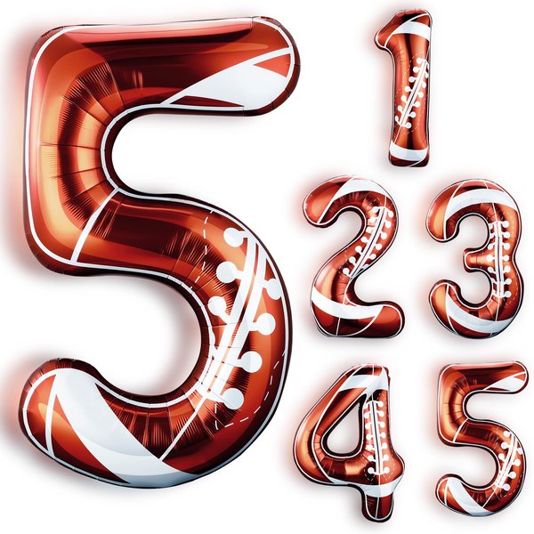 Wiwiqing Football Balloons, 40 Inch Football Number Birthday Balloons, Football Shaped Polyester Film Balloons, Sport Themed Balloons for Sport Themed Football Themed Birthday Party Decor(Number 5)