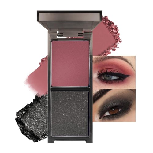 Two Color Matte Shimmer Eyeshadow, Wine Red Black Double Pigment Eye Shadow Powder,Long-Lasting Waterproof Makeup Palette,Blendable,Easy-To-Apply and Compact for Travel Vegan, Cruelty-free0.14 Oz 04#