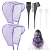 Bewudy 2 Sets of Hair Coloring Kits, Hair Highlighting Caps, Hair Dye Cap Disposable Hair Art Frosting Cap with Plastic Crochet Hook, and Hair Dye Brushes for Salon Hair Dyeing Hairdressing (Purple)