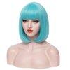 PATTNIUM 12 Inches Blue Bob Wig Short Light Blue Bob Wig with Bangs for Women and Girls Heat Resistant Synthetic Teal Blue Bob Wig (Light Blue)
