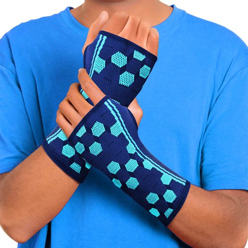 Sparthos Wrist Support Sleeves (Pair) – Compression Wrist Brace for Men and Women - Carpal Tunnel Tendonitis Arthritis Pain Relief Recovery from Wrist Pain, Strains, Sprains, Bursitis (Blue-S)