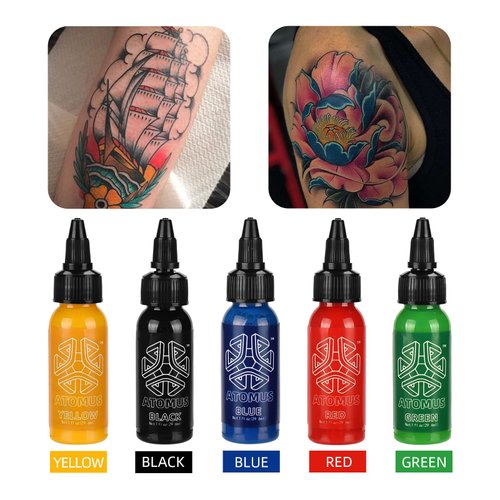 ATOMUS Tattoo Ink 5 Colors 1oz 30ml Tattoo Supply Black Pigment Natural Plant Tattoo Ink Pigment Permanent Makeup Tattoos Pigment