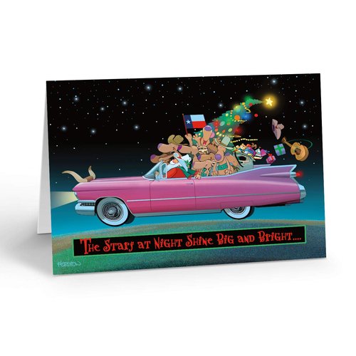 Stonehouse Collection - Texas Pink Cadillac Christmas Cards - 18 Texas Christmas Cards and Envelopes (Standard)