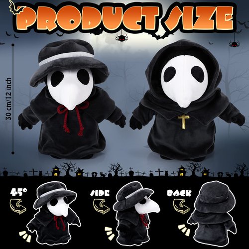 HyDren 2 Pieces Halloween Plague Doctor Plush 12 Inch Plush Raven Doctor Horror Plague Doctor Plushie Dolls Black Stuffed Animals for Birthday Christmas Party Decorations Gift Collectible