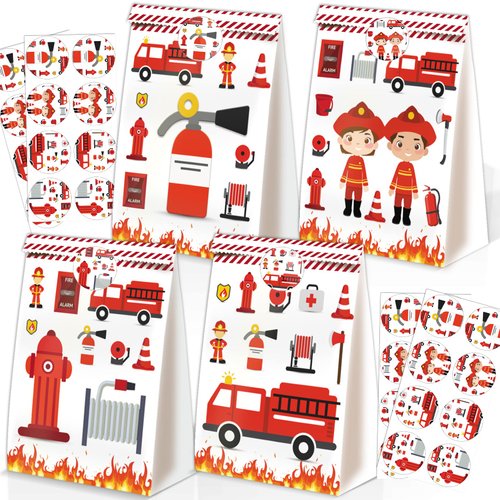 24pcs Firetruck Goodie Bags Fire Truck Birthday Party Supplies Firefighter Party Supplies Firetru...
