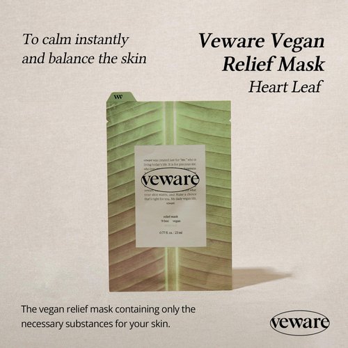 Veware Vegan Relief Mask 10pcs For Calming the skin 100% Vegan Formula Facial sheet mask for face, Immediate Calming Korean Facial Mask 10ea sheet mask set (Heartleaf/Madecassoside) (Heartleaf)