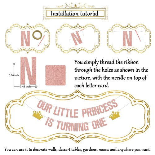 Our Little Princess Is Turning One Banner, Princess Theme 1st Birthday Party Decorations, Happy First Birthday Decor, Girls Birthday Baby Shower Party Supplies