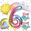 6th Birthday Decorations Girl, 6th Rainbow Birthday Balloons Set with Sun Rainbow Gradient Stars and 40 Inch Number 6 Foil Balloon for Rainbow Theme Girls 6th Birthday Party Decoration Supplies