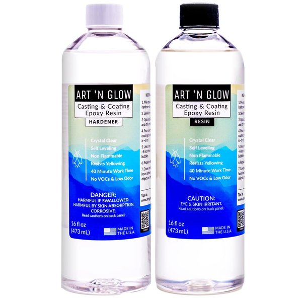 Art ‘N Glow Epoxy Resin for Clear Casting and Coating - 32 Ounce Kit - Perfect for Molds, Crafts, Tumblers, Jewelry, Wood - Food Safe, Bubble Free, and Made in The USA