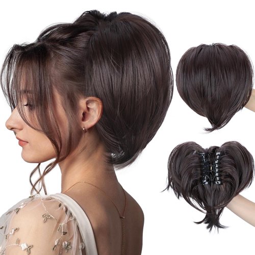 Rosooi Claw Clip Messy Bun Hair Piece Short Ponytail Extension with 3 Bendable Metals Wires Synth...