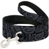 Dog Leash Bandana Skulls Black Silver 4 Feet Long 1.5 Inch Wide