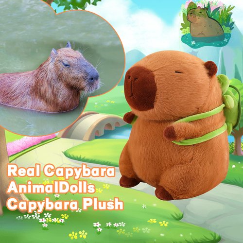 Emoin Capybara Plush Toys Kawaii Capybara Plushies with Turtle Backpack Soft Brown Capybara Stuffed Animals Capybara Gifts Doll Pillow for Baby Boys Girls Toys - 9Inch